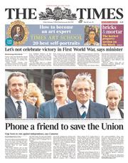 The Times () Newspaper Front Page for 7 February 2014