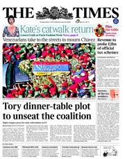 The Times () Newspaper Front Page for 7 March 2013