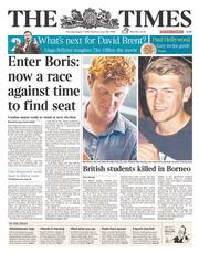 The Times () Newspaper Front Page for 7 August 2014