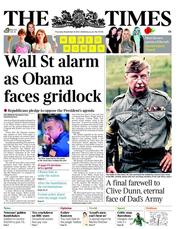 The Times () Newspaper Front Page for 8 November 2012
