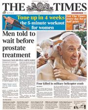 The Times () Newspaper Front Page for 8 January 2014