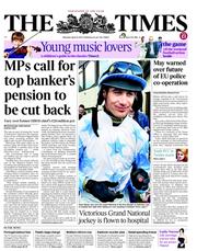 The Times () Newspaper Front Page for 8 April 2013