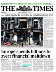 The Times () Newspaper Front Page for 8 August 2011