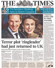 The Times () Newspaper Front Page for 9 October 2014