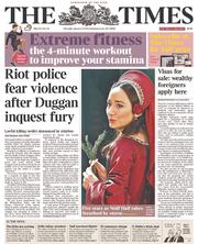 The Times () Newspaper Front Page for 9 January 2014