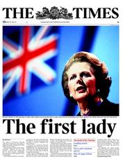 The Times () Newspaper Front Page for 9 April 2013