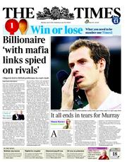 The Times () Newspaper Front Page for 9 July 2012