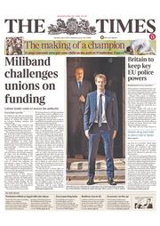 The Times () Newspaper Front Page for 9 July 2013