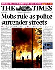 The Times () Newspaper Front Page for 9 August 2011