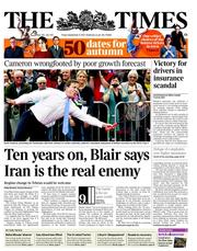 The Times () Newspaper Front Page for 9 September 2011