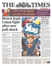 The Times () Newspaper Front Page for 9 September 2014